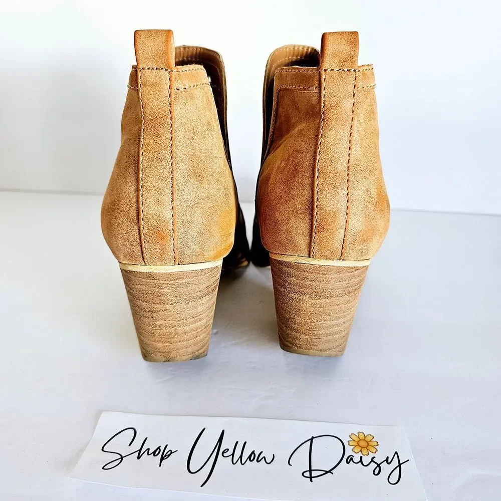 Mi.iM Womens Sz 9 Suede Leather Cut-Out Camel Pull On Ankle Boots - Sh347.2‎